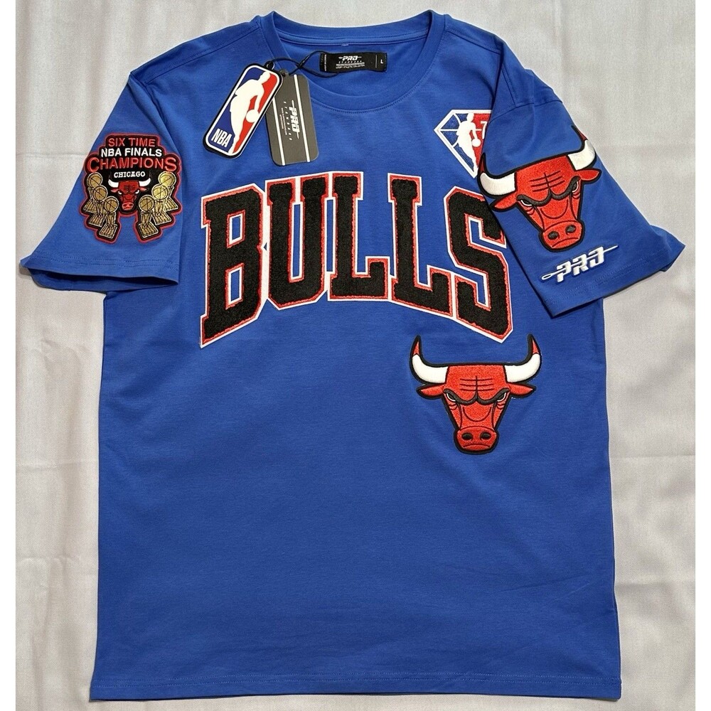 NWT Pro Standard Chicago Bulls Men's L Blue NBA 75th Anniversary Chenille Tee